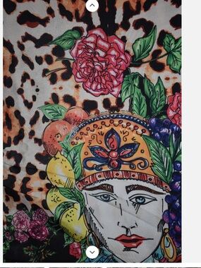 Antica Sartoria Leopard & Lemons Black Red 40X70 Sarong scarf NWT Chiffon